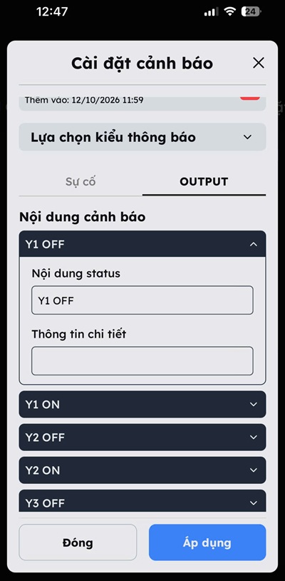 cài đặt cảnh báo